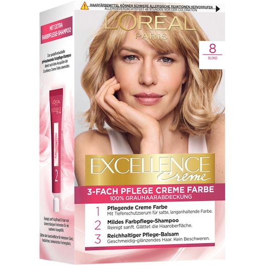 L’Oréal Paris Kollektion af hårfarver Excellence Creme 3-Fold Care Cream Color 8 Blonde 1 Stk. (55,00 kr / 1 stk.)