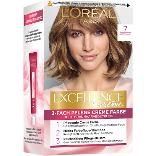 L’Oréal Paris Kollektion af hårfarver Excellence Creme 3-Fold Care Cream Color 7 Mellemblond 1 Stk. (47,00 kr / 1 stk.)