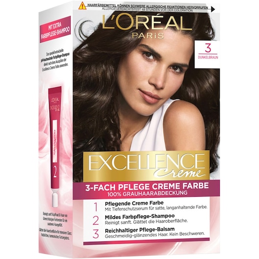 L’Oréal Paris Kollektion af hårfarver Excellence Creme 3-Fold Care Cream Color 3 Mørkebrun 1 Stk. (47,00 kr / 1 stk.)