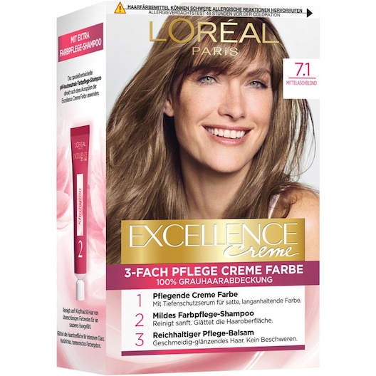 L’Oréal Paris Kollektion af hårfarver Excellence Creme 3-Fold Care Cream Color 7.1 Medium askeblond 1 Stk. (55,00 kr / 1 stk.)