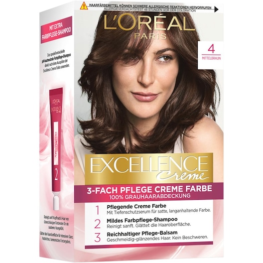 L’Oréal Paris Indsamling Excellence 3-Fold Care Cream Color 4 Middelbrun 1 Stk.