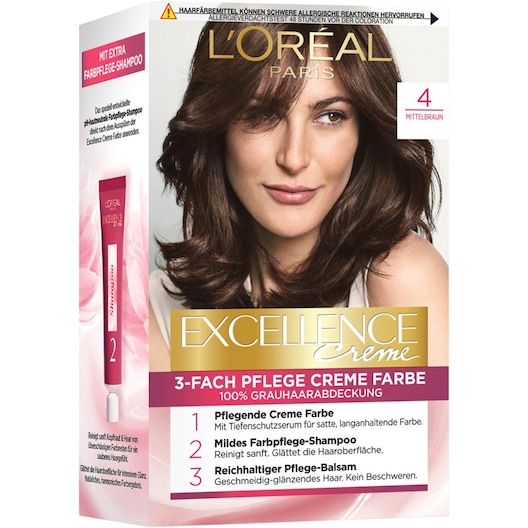 L’Oréal Paris Kollektion af hårfarver Excellence Creme 3-Fold Care Cream Color 4 Middelbrun 1 Stk. (99,00 kr / 1 stk.)