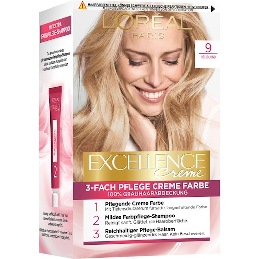 L’Oréal Paris Kollektion af hårfarver Excellence Creme 3-Fold Care Cream Color 9 Lysblond 1 Stk. (47,00 kr / 1 stk.)