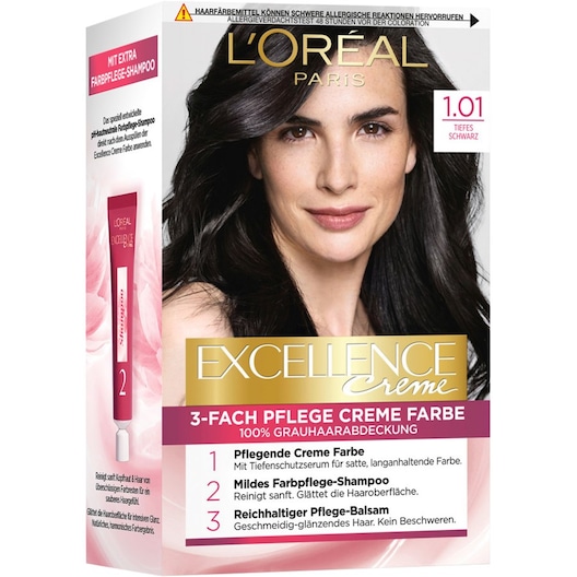 L’Oréal Paris Kollektion af hårfarver Excellence Creme 3-Fold Care Cream Color 1.01 Dybt sort 1 Stk. (48,00 kr / 1 stk.)