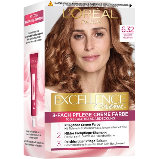 L’Oréal Paris Indsamling Excellence 3-Fold Care Cream Color 6.32 Solrigt lysebrunt 1 Stk.
