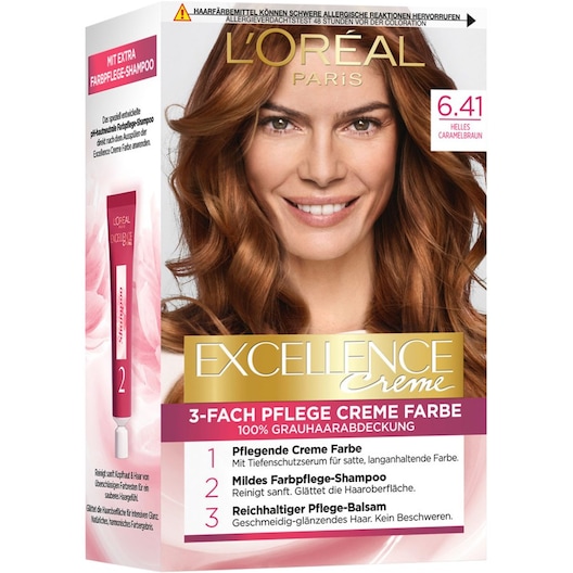 L’Oréal Paris Kollektion af hårfarver Excellence Creme 3-Fold Care Cream Color 6.41 Lys karamelbrun 1 Stk. (55,00 kr / 1 stk.)