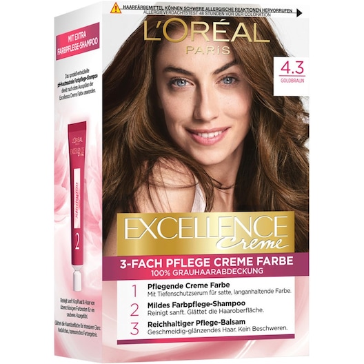 L’Oréal Paris Kollektion af hårfarver Excellence Creme 3-Fold Care Cream Color 4.3 Gyldenbrun 1 Stk. (55,00 kr / 1 stk.)