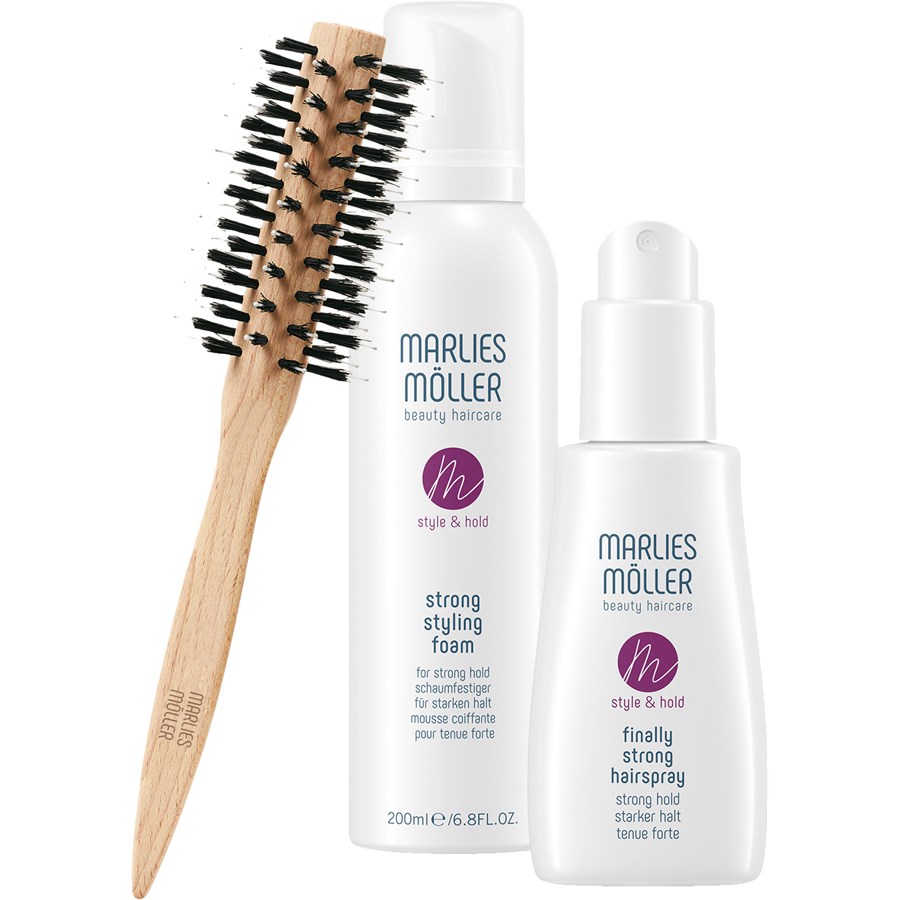 Marlies Möller Style & Hold Geschenkset Strong Styling Foam 200 ml + Finally Strong Hairspray 125 ml + Medium Round Styling Brush 1 Pc. / 1 Stk.