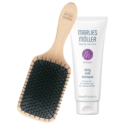 Marlies Möller Beauty Haircare Strength Gavesæt Travel Hair & Scalp Brush + Daily Mild Shampoo 100 ml 1 Stk. (387,00 kr / 1 stk.)