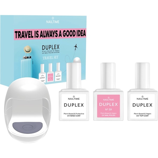 NAILTIME UV-neglelak Kulørt UV-lak Travel Set Mini-Power LED Light + UV Base Coat 8ml + UV Top Coat 8ml + UV Nagellack 59 Grenadine 8ml 1 Stk. (407,00 kr / 1 stk.)