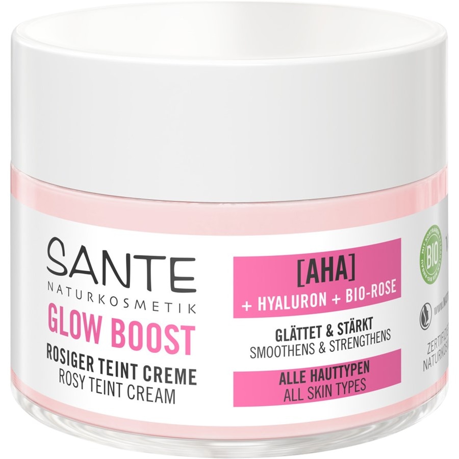 Sante Naturkosmetik Cura idratante AHA acido ialuronico e rosa biologica Crema colorata Glow Boost