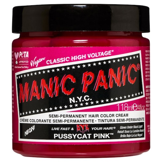 Manic Panic Farvning af hår Love Color Pussycat Pink - langtidsholdbar vegansk UV-reaktiv hårfarve 118 ml (1.102,00 kr / 1 l)