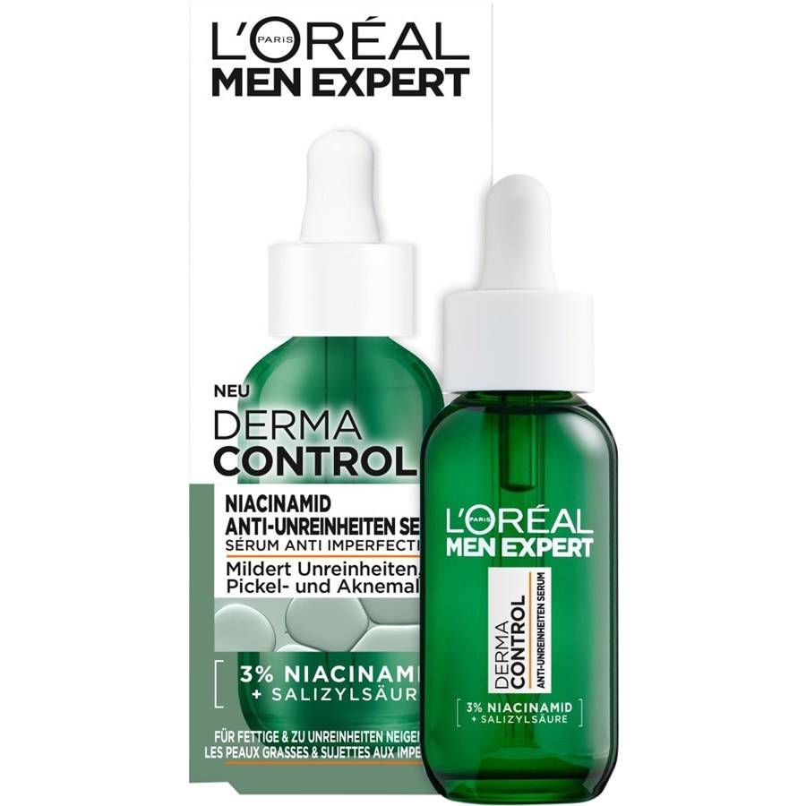 L’Oréal Paris Men Expert Gesichtspflege Derma Control Niacinamide Anti-Unreinheiten Serum Reinigungsgel 260 ml + Niacinamide Anti-Unreinheiten Serum 30 ml + S.O.S. 2in1 Anti-Pickel Paste 45 ml / 1 Stk.