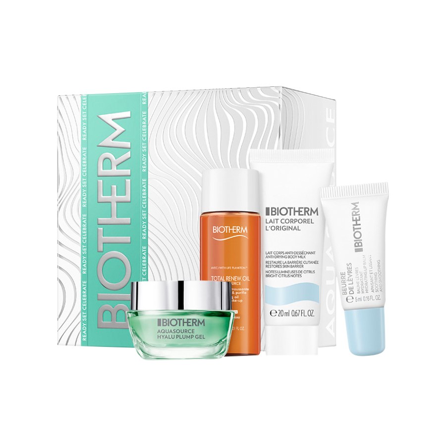 Biotherm Aquasource Aquasource Hyalu Recruit Set Aquasource Hyalu Plump Gel 15 ml + Biosource Total Renew Oil 30 ml + Lait Corporel 20 ml + Beurre de Lèvres 5 ml / 1 Stk.
