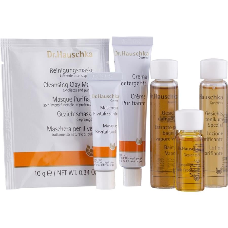 Dr. Hauschka Gesichtspflege Probierset Unreine Haut 1*Gesichtswaschcreme 10ml/ 1*Gesichtstonikum Spezial 10ml/ 1* Gesichtsöl 5ml/ 1* Gesichtsdampfbad 10ml/ 1* Revitalmaske 5ml/ 1* Reinigungsmasken 10g / 1 Stk.
