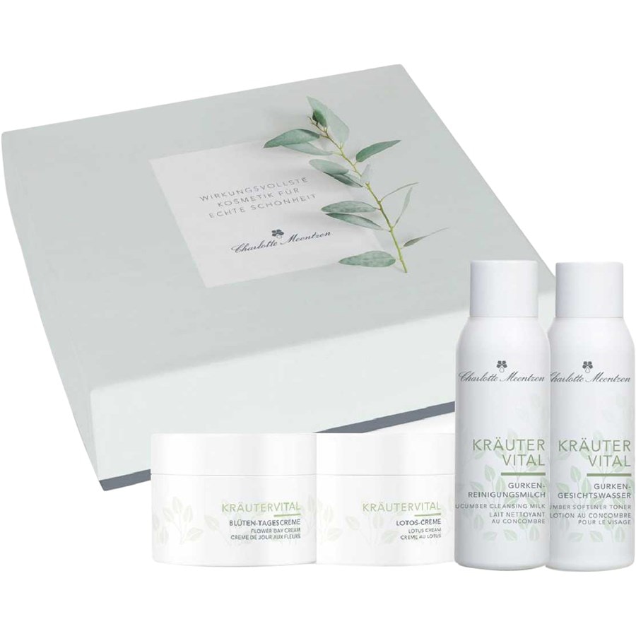 Charlotte Meentzen Geschenkset Kräutervital Geschenkset Gurken-Reinigungsmilch 75 ml + Gurken-Gesichtswasser 75 ml + Blüten-Tagescreme 50 ml + Lotos-Creme 50 ml / 1 Stk.
